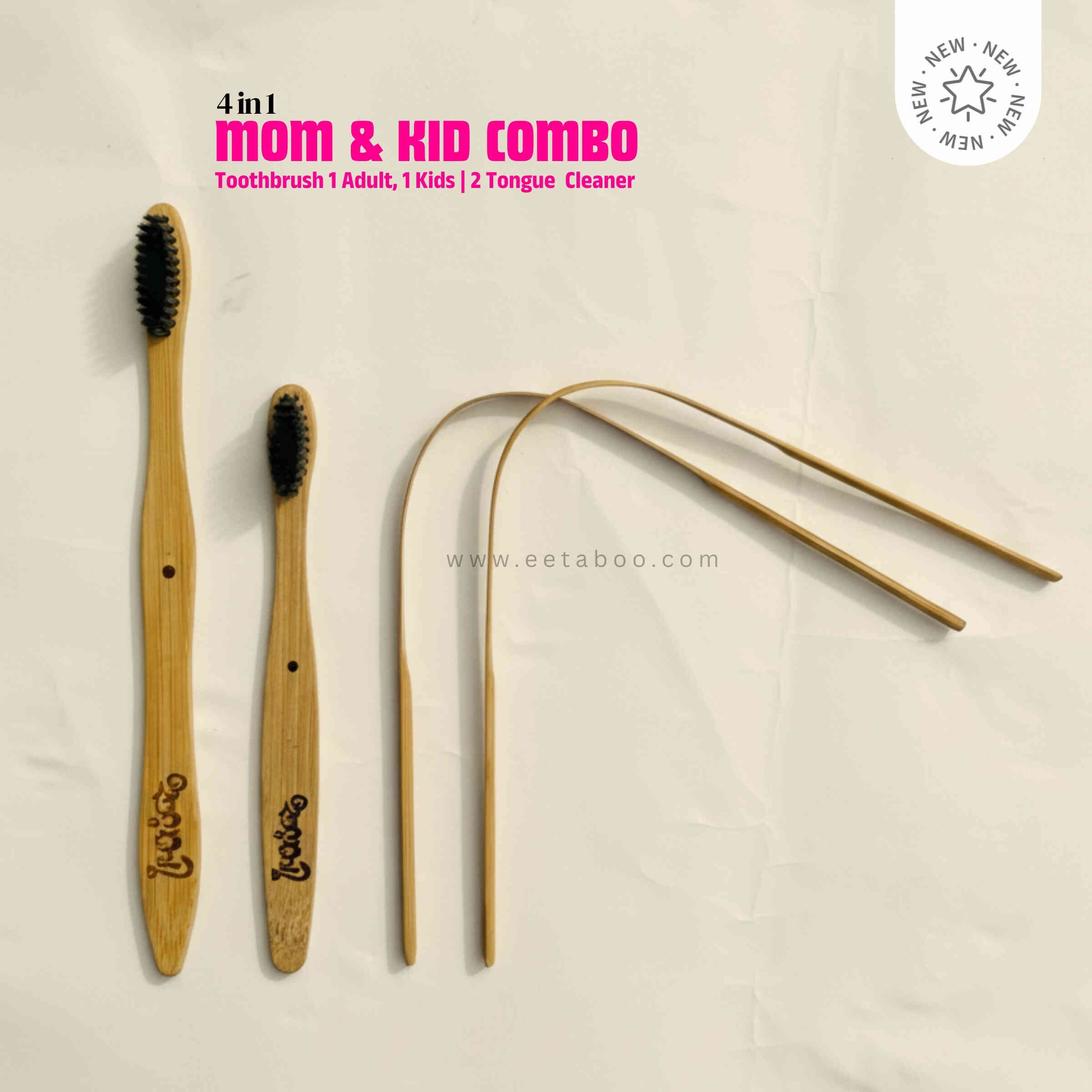 EETABOO Mom & Kid Sustainable Oral Care Combo | 4-in-1 Bamboo Dental Kit